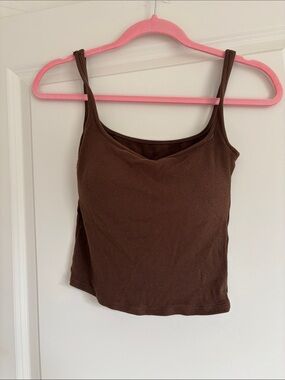 Classic Brown Ribbed Built in Bra Tank Top - Women